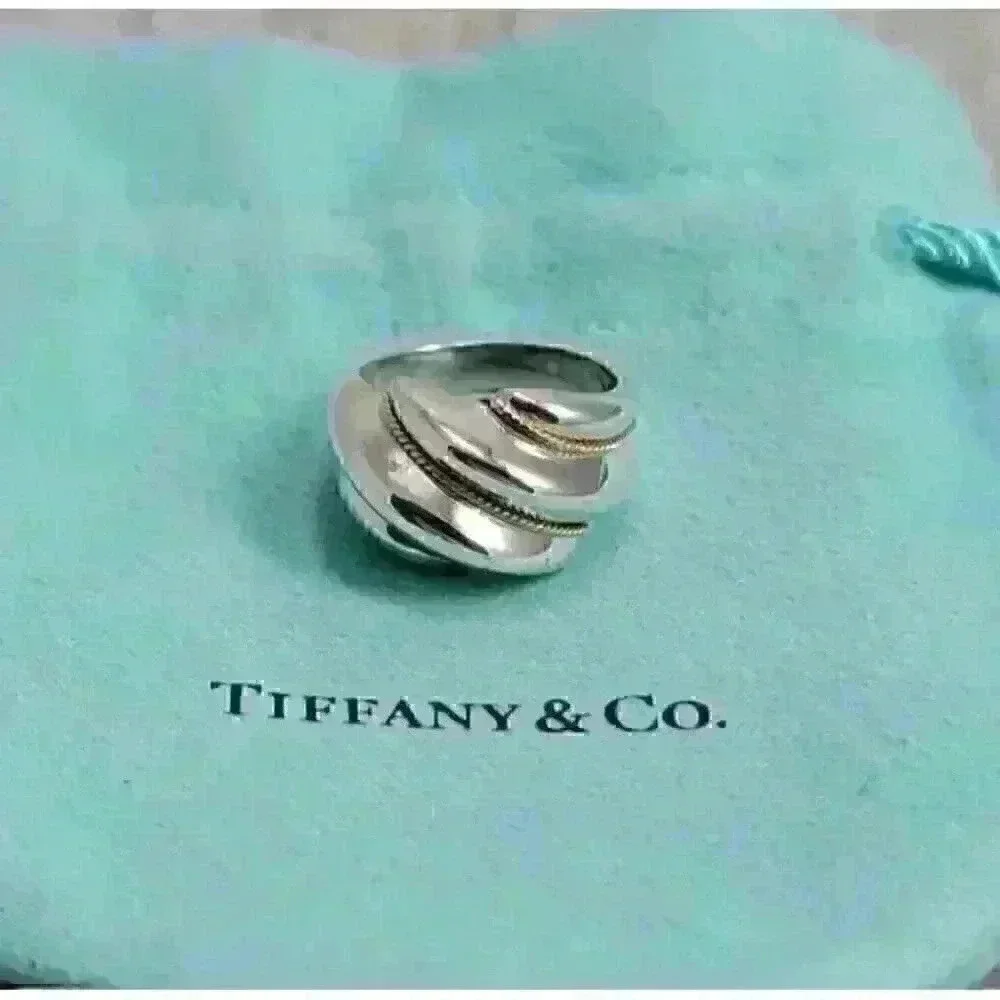 Tiffany & Co Sterling Silver 18kt Yellow Gold Shrimp Ring Size 5